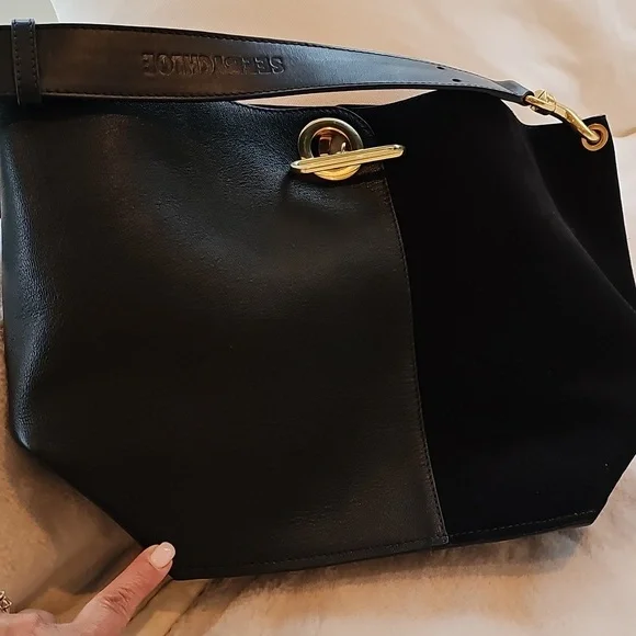 See By Chloe Gaia Black Leather And Suede Shoulder Bag with Gold Accents - Picture 2 of 5